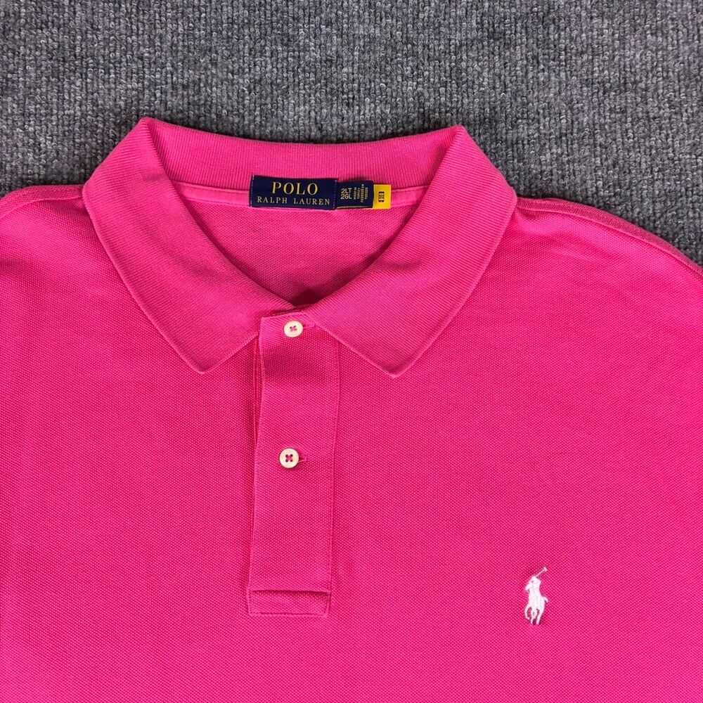 Polo Ralph Lauren Men’s 2LT Tall Pink Short Sleeve Polo Shirt White Pony